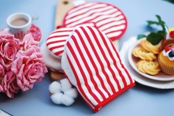 Thermal Guard Combo, Red Stripes - Oven gloves/Heat insulation pad - Image 2