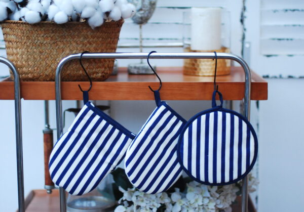 Thermal Guard Combo, Blue Stripes - Oven gloves/Heat insulation pad