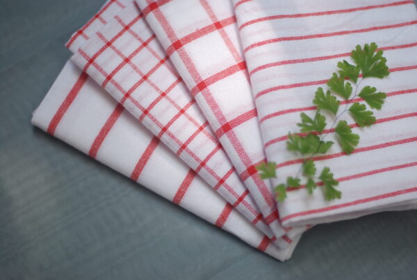 Tea Towel set - Crimson Quartet - Stripes/Checkered, Pack of 4