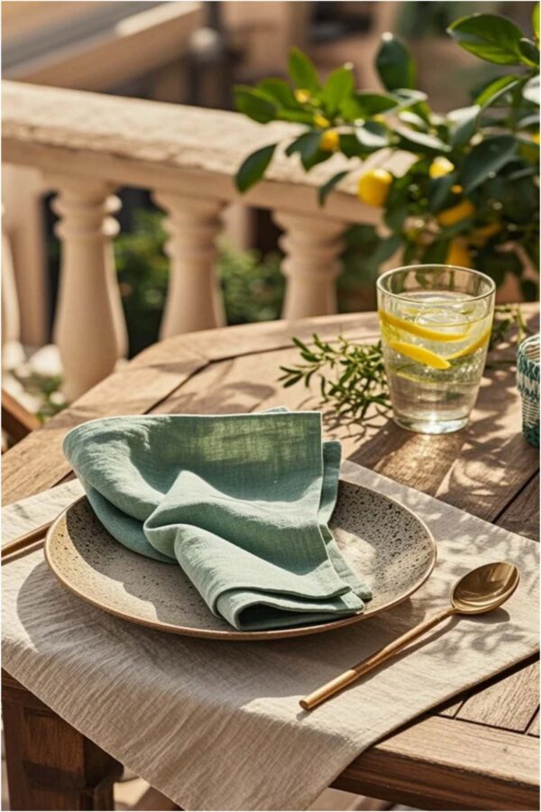 Table Set Summer – Jade Napkins & Flax Beige Placemats - Image 3