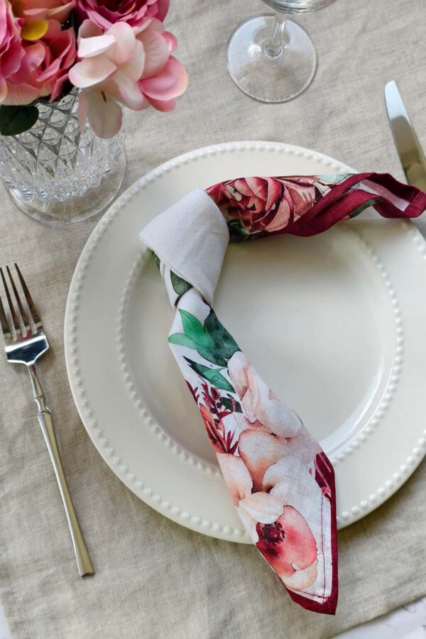 Napkin – Rose Bloom – Pure Linen - Image 3