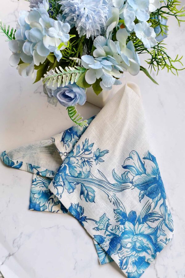 Napkin – Etched Bloom Blue – Cotton-Linen - Image 2