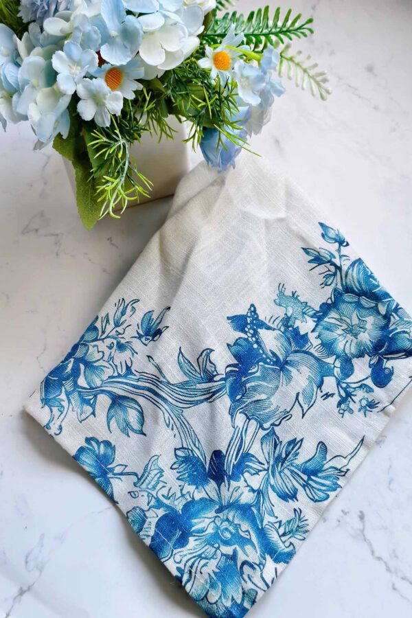 Napkin – Etched Bloom Blue – Cotton-Linen - Image 3