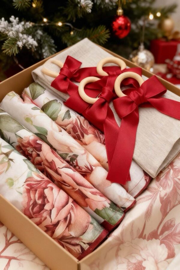Holiday Linen Gift Set – Crimson Bloom