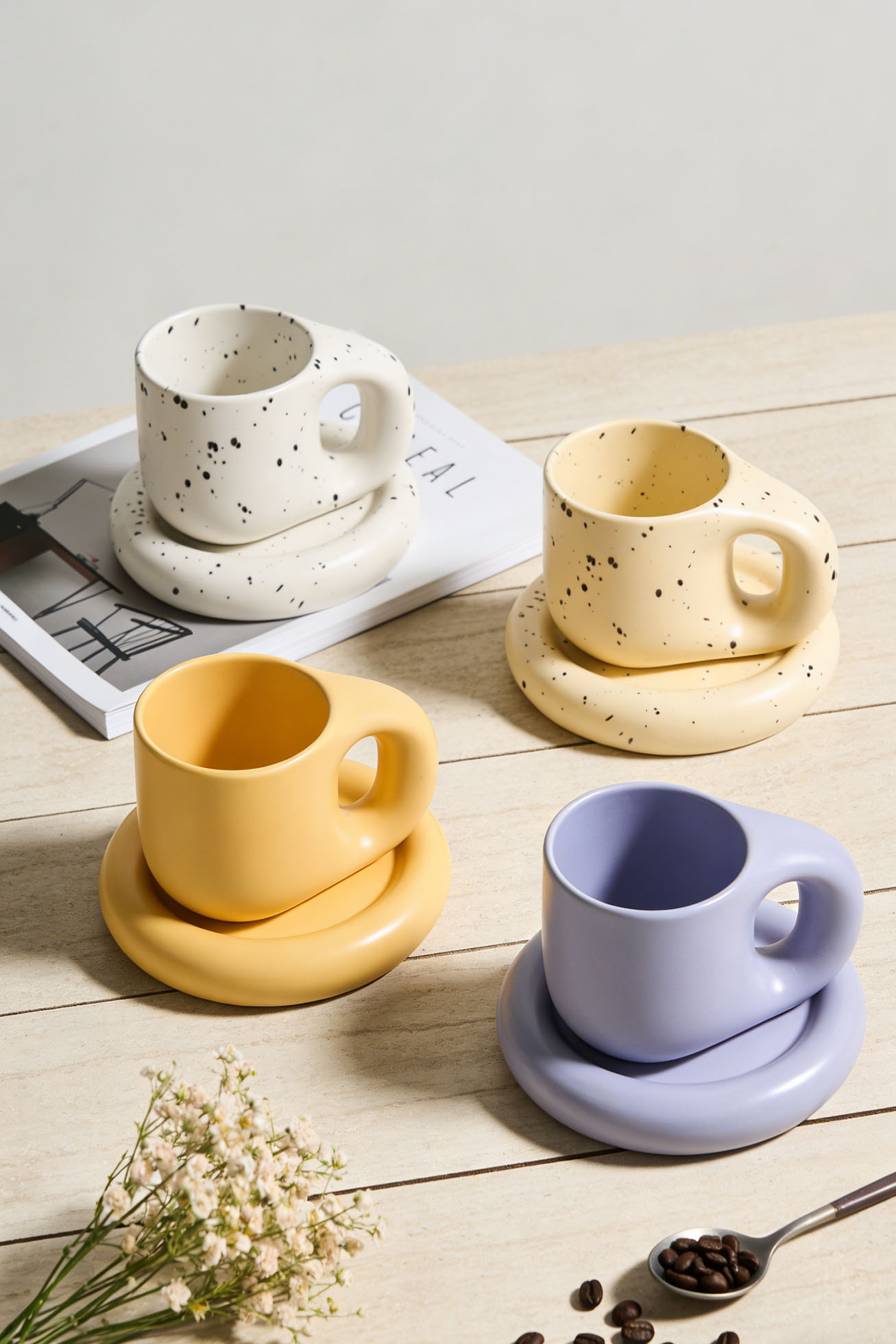 Modern Minimalist Ceramic Coffee Cup & Saucer Set