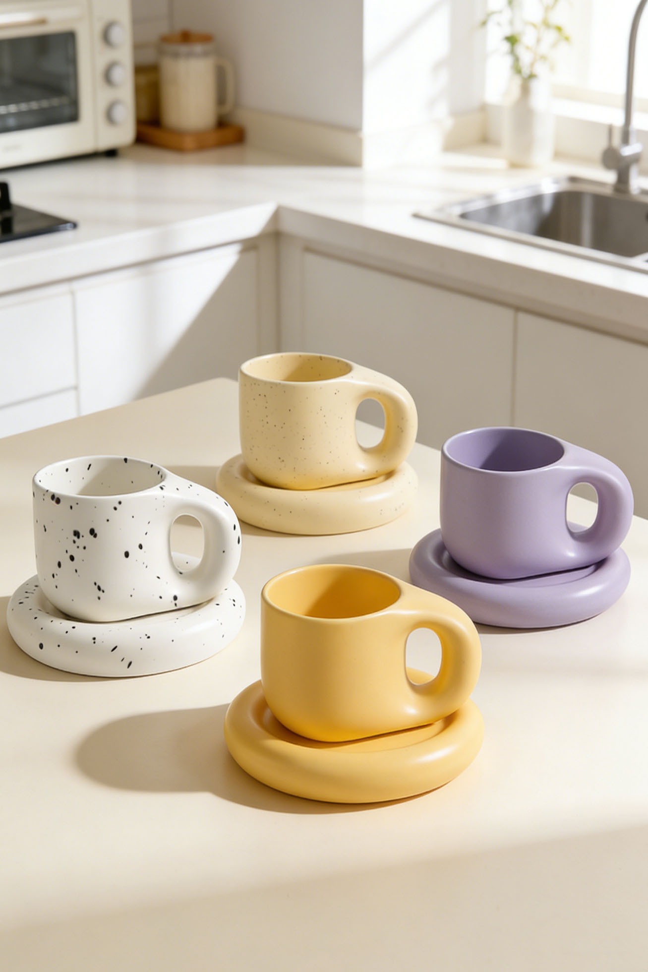 Modern Minimalist Ceramic Coffee Cup & Saucer Set - Image 2