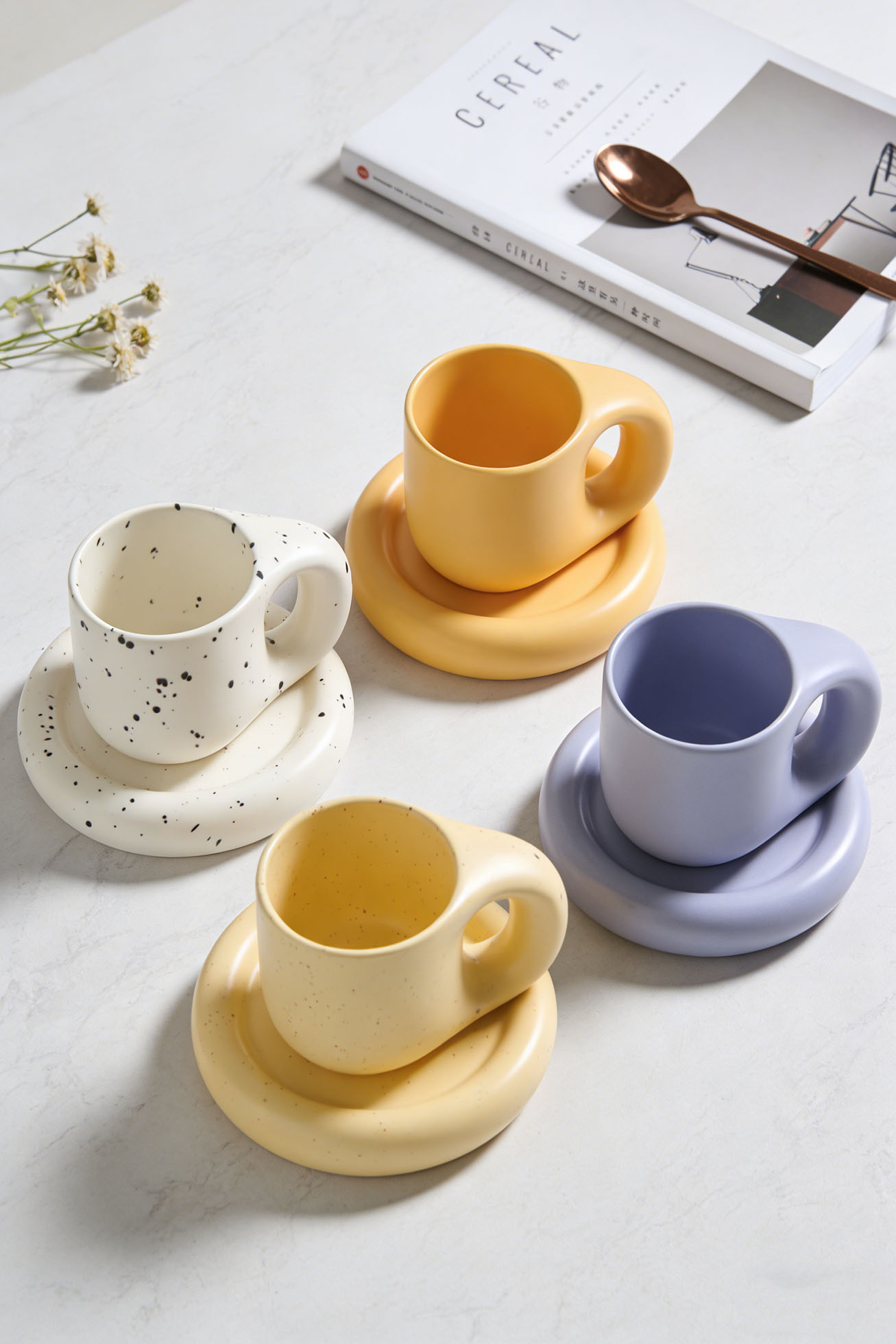 Modern Minimalist Ceramic Coffee Cup & Saucer Set - Image 3