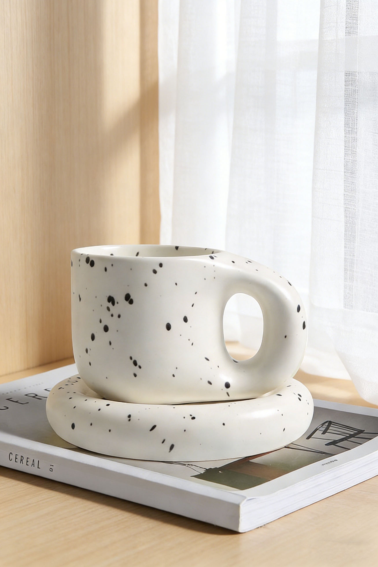 Modern Minimalist Ceramic Coffee Cup & Saucer Set - Image 4